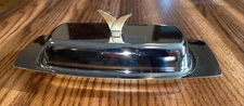Vintage Kromex 3 Piece Butter Dish Base Lid & Glass Insert 