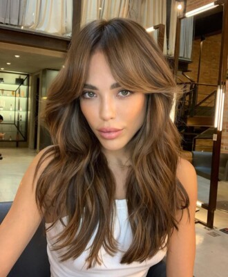 22 inch Brown with Blonde Wavy Wigs with Bangs 100% Human Hair Lace Front  Wigs