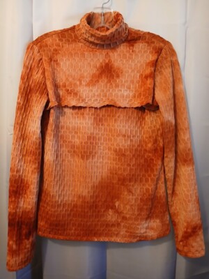 Nwt Honeycomb Knit Mock neck Blouse Top sz S Rust Sienna Tie Dye Long Slv Stretc