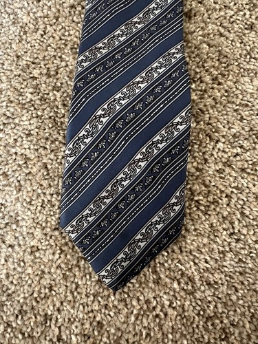 Corbata de lujo Christian Dior de colección 100 seda azul y plata diseño a rayas París NY - Imagen 2 de 5
