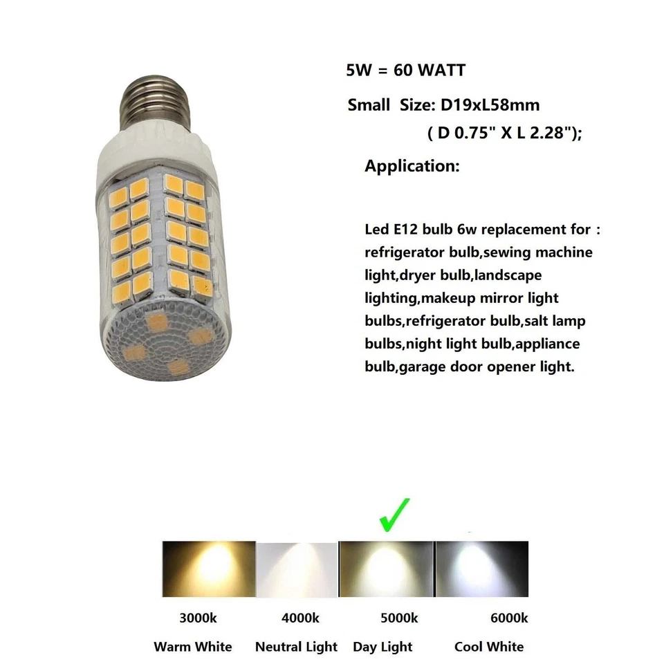 4X E12 LED Bulb Candelabra 5W C7 Bulb 60 W Equivalent Halogen Light Daylight - Image 2 of 4