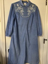 Vintage JC Penney XL Embroidered Robe Blue Flannel USA Pockets pocket