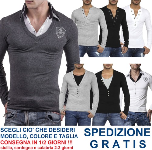 Maglia da Uomo Slim Fit Maglietta Aderente T-Shirt a Maniche Lunghe Moda  Casual | eBay