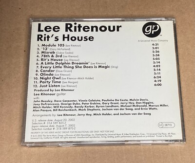 LEE RITENOUR ''Rit's House'' FULL LENGTH PROMO ADVANCE CD NM/MINT Jazz Guitar
