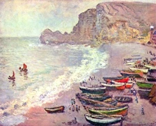 Étretat, the beach and La Porte d'Amont by Monet Giclee Print Repro on Canvas