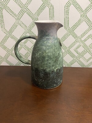Vintage Conway Ceramic Pitcher Mottled Blue Green Marble with Handle