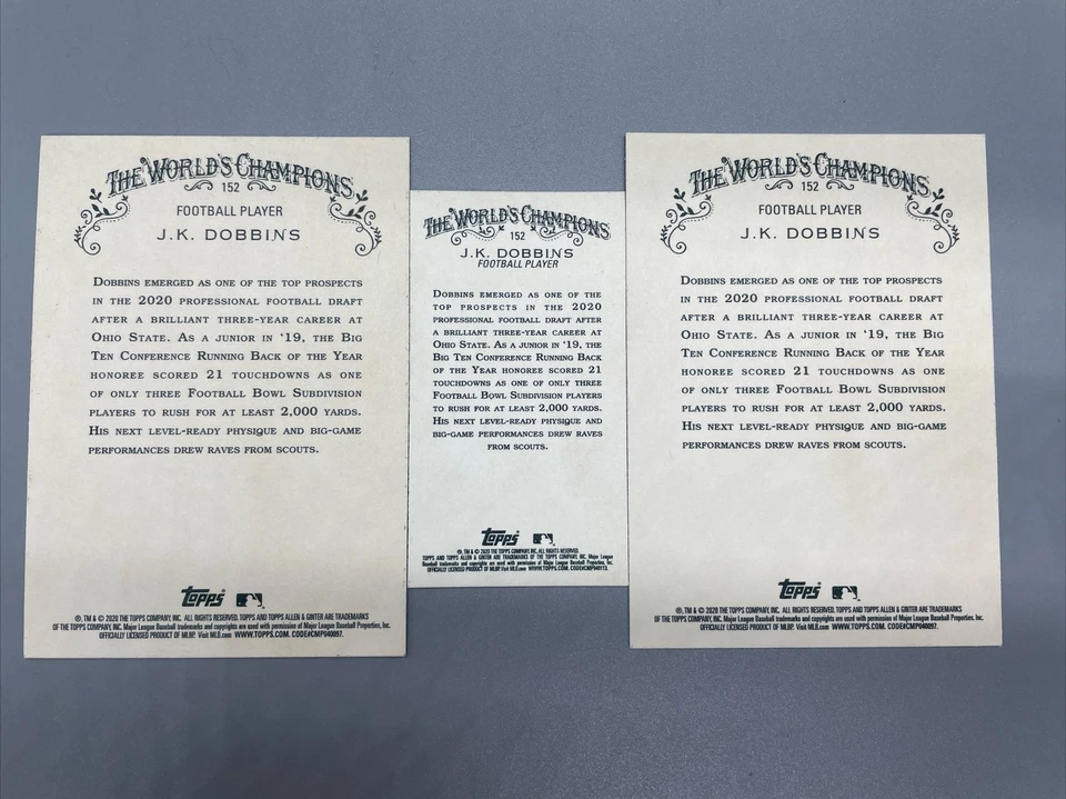 2020 Topps Allen & Ginter X #152 J.K. DOBBINS Rookie RC NFL Football 3 Card Lot - Image 2 of 2