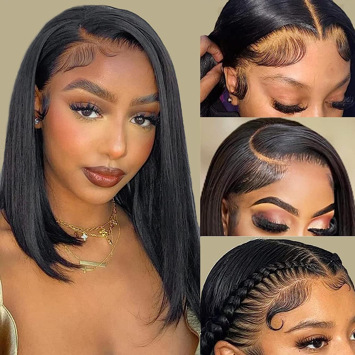 14in Bob Wavy Synthetic Lace Front Wig Pre Cut Glueless SALLYWELL 14 Inch Lace Front Wave Synthetic Wig | Heat  main image 4
