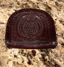 VINTAGE HAND MADE HAND-TOOLED LEATHER COIN PURSE MEXICO