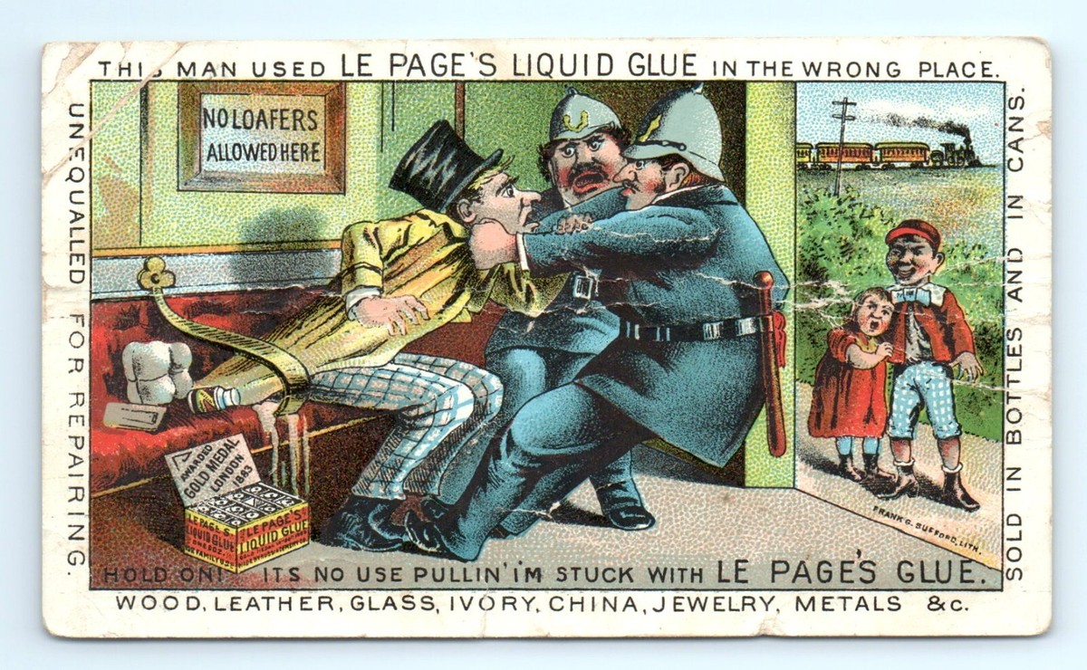 c.1900 Le Page's Liquid Glue Trade Card Police Arrest Train JC