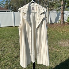 Nwt Chico's Petite Xl Striped Lined Long Vest Ecru Khaki