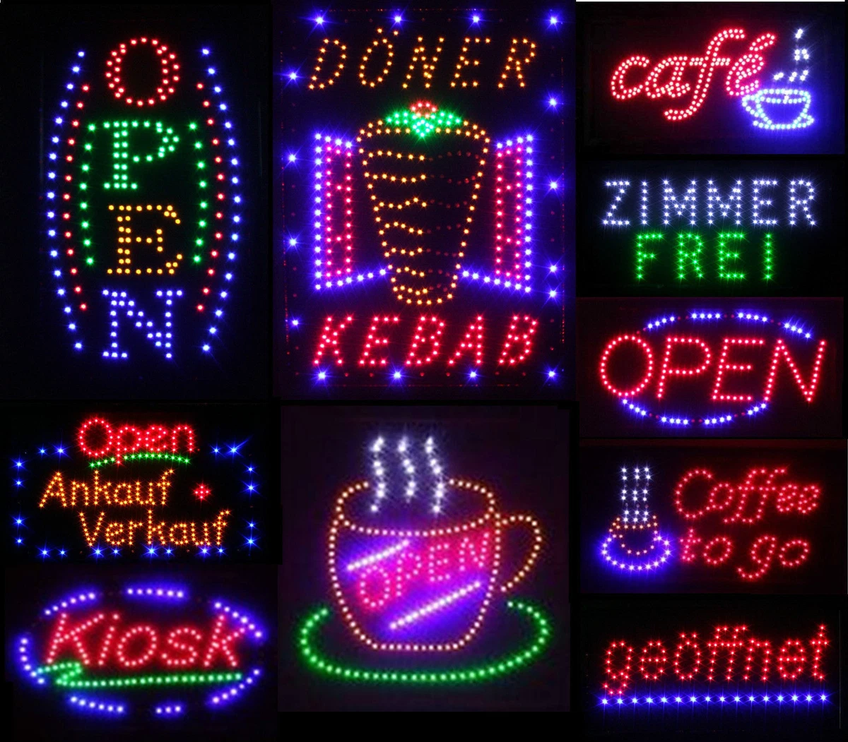 LED Leuchtreklame Schild, Groß, Leuchtstark "OPEN