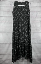 LAFAYETTE 148 NY Asymmetric Silk Long Maxi Dress Sleeveless Birds Pattern Sz S