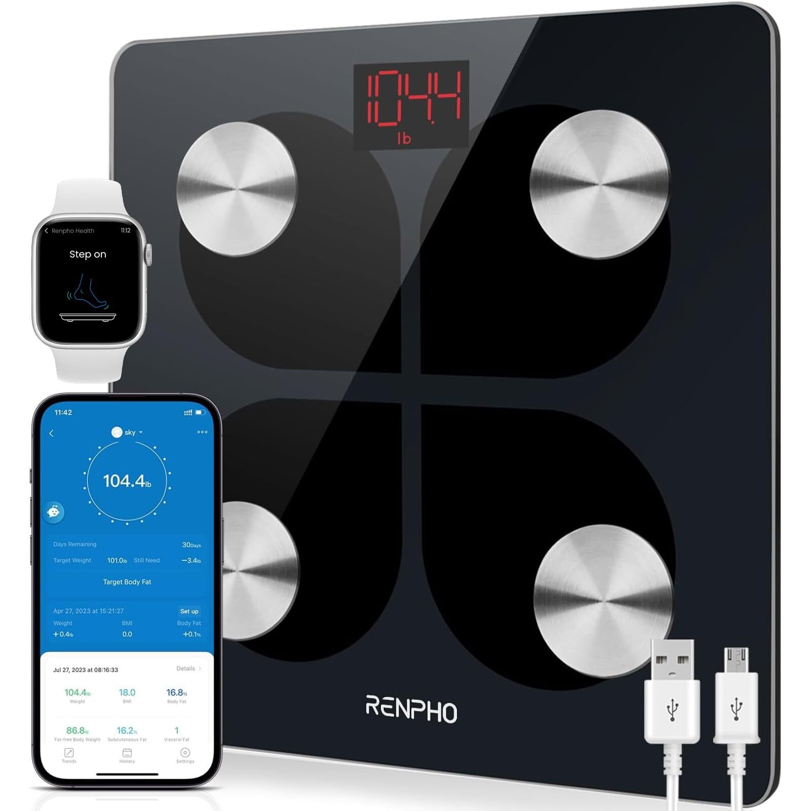Rechargeable Smart Scale, Digital Weight Scale for Body Weight, Bathroom Scal...