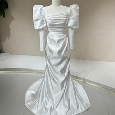 Elegant Mermaid Wedding Dresses Satin Long Sleeves Square Neck Bridal Gowns