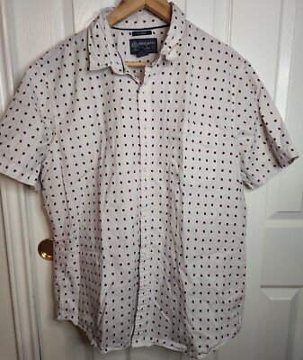 American Rag Cie White Blue Red Geometric Button Up Short Sleeve Shirt Men Sz XL