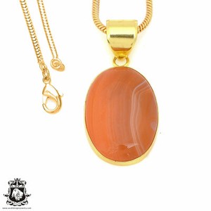 Authentic Lake Superior Agate 24K Gold Plated Pendant 3mm Snake Chain GPH1448