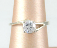 925 Sterling Silver Solitaire CZ Ring Swirl Open Work Vintage Style Asymmetrical