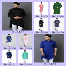 Mens Kurta only Indian Mens Solid Shirt Kurta Cotton Tunic Top Shirt Plus Size