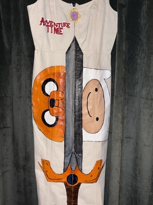 Hand Painted Adventure Time Cartoon Zipper Dress