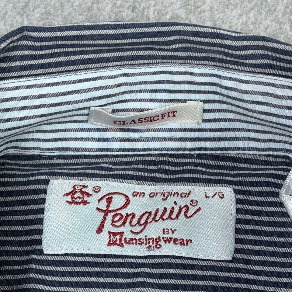 Penguin Long Sleeve Striped Button Up Shirt Black Blue Men's Size Large - Image 4 of 4