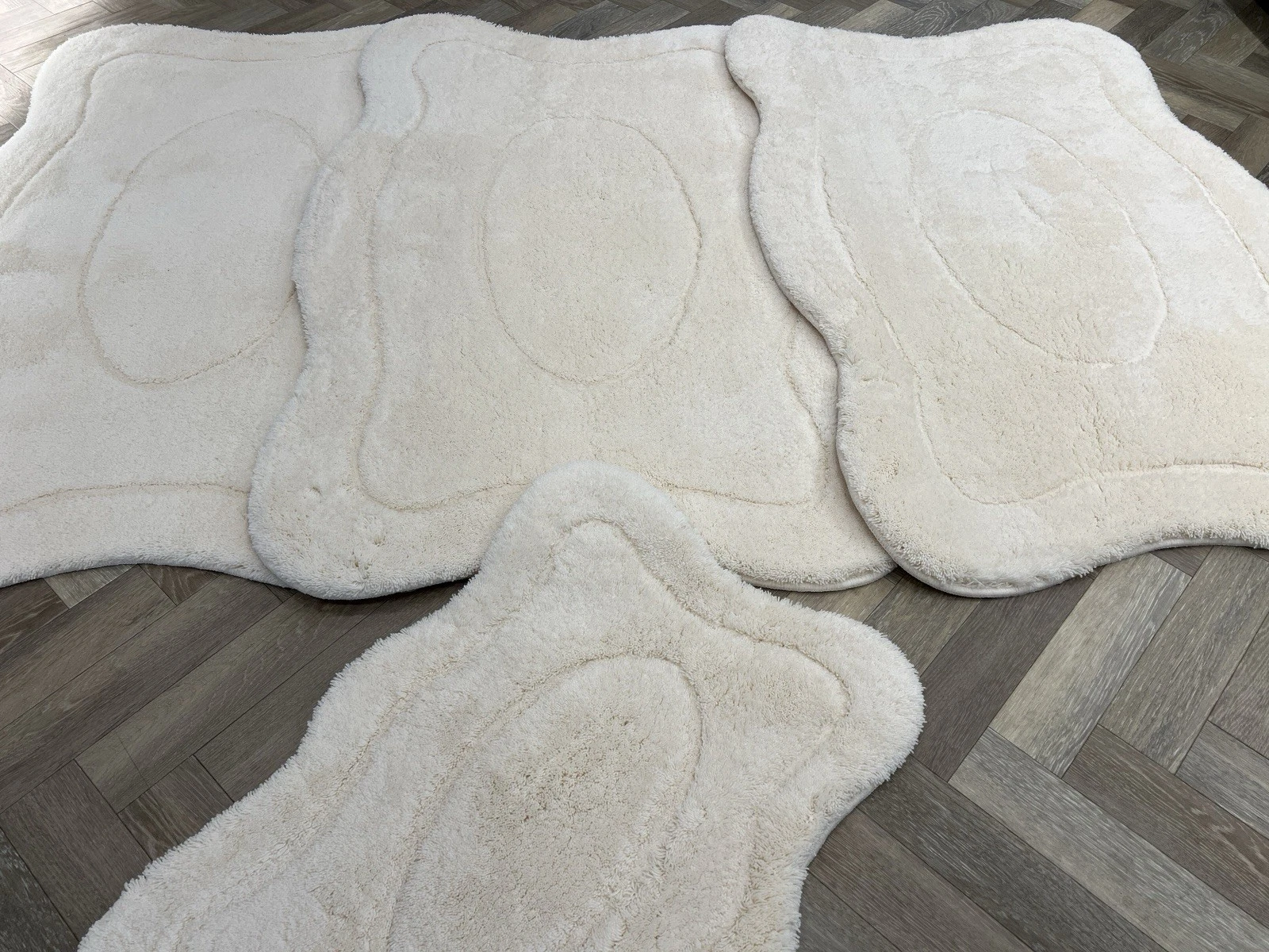ROMANY GYPSY WASHABLES GERMAN MATS TOURER SET OF 4 RUGS CREAM-CREAM 30mm THICK X