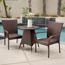 295817 Nelson Kory Outdoor 3pc Multibrown Wicker Bistro, 3-Pcs Set