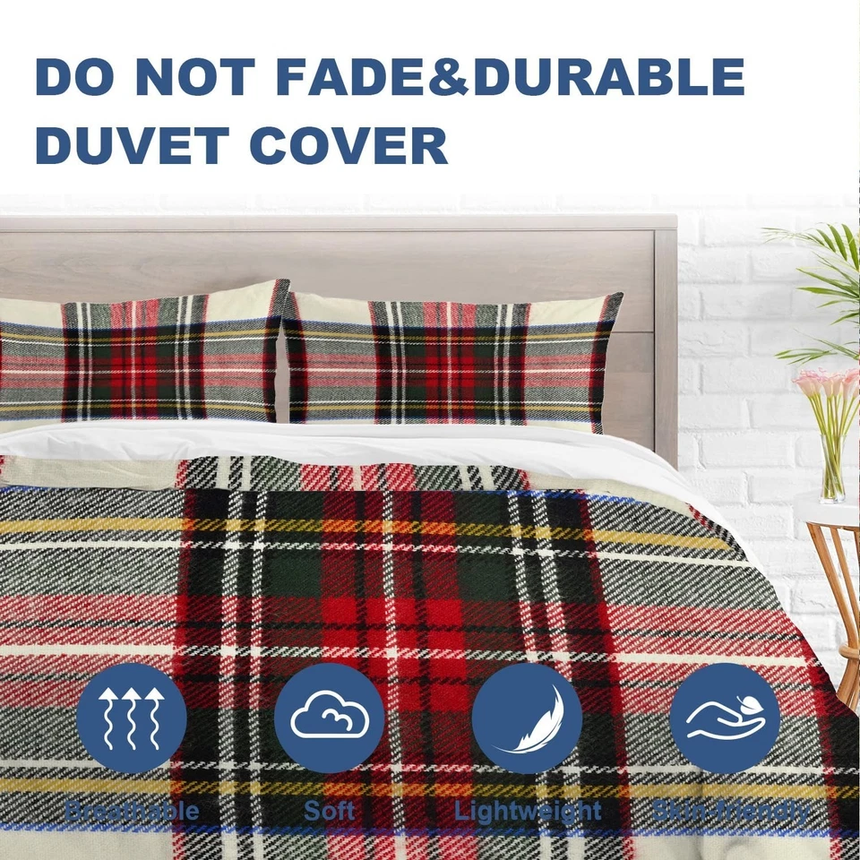 G1N con etiquetas Batmerry escocés tartán tamaño king 3 piezas ropa de cama funda nórdica se Foto 2 de 4