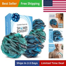 Loofah-Charcoal Bath-Sponge XL-4-Pack-Blue-Green Extra Large 75g Soft Mesh...