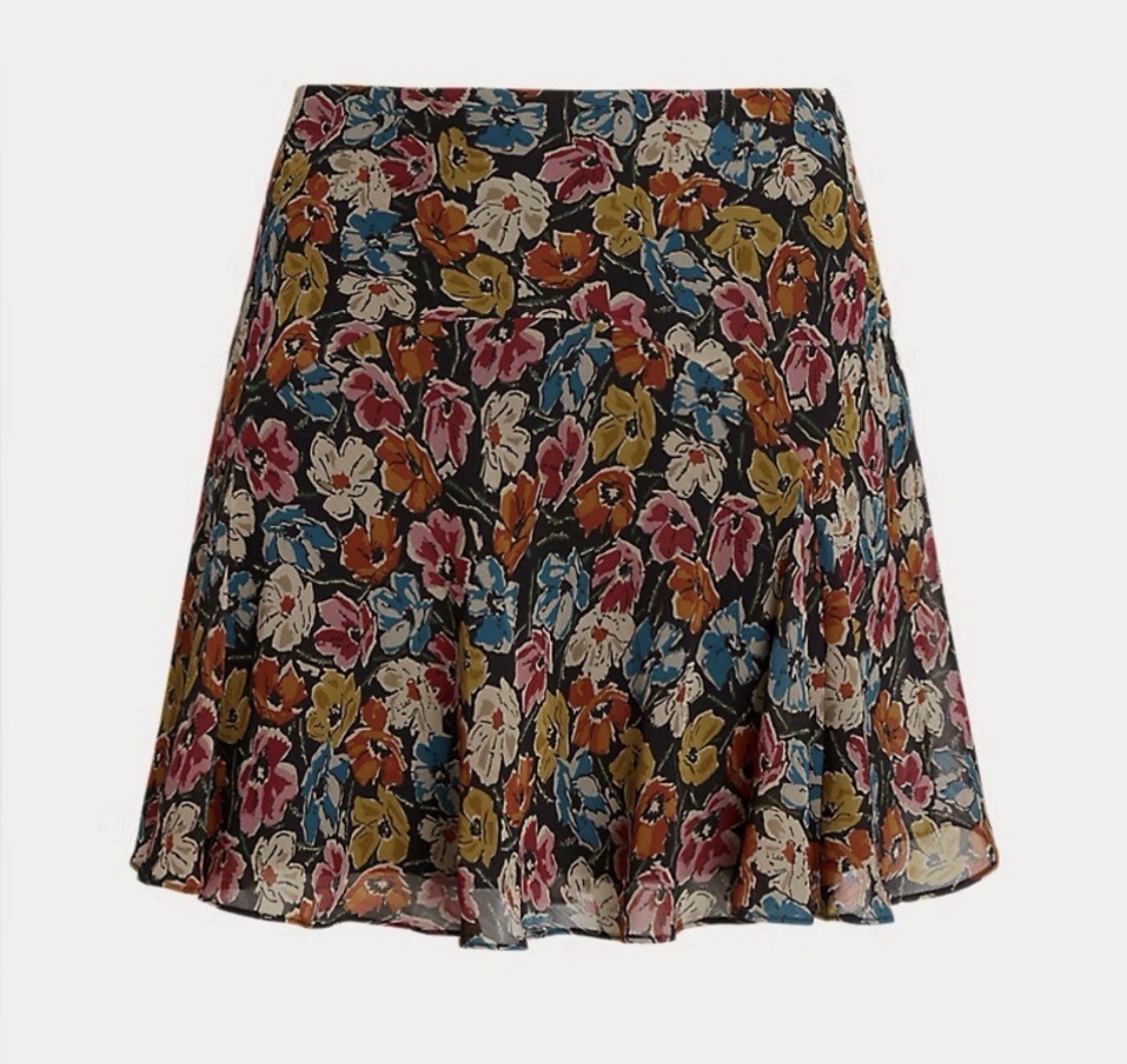 Ralph Lauren LRL Floral Mini Skirt Womens Size 8 Black Georgette Summer