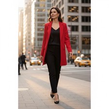 Hugo Buscati Collection Red Long Blazer Jacket Size 4 Petite Open Front USA
