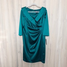 Tahari Womens Dress Size 14 Emerald Green Satin Cocktail Wedding Formal Classic