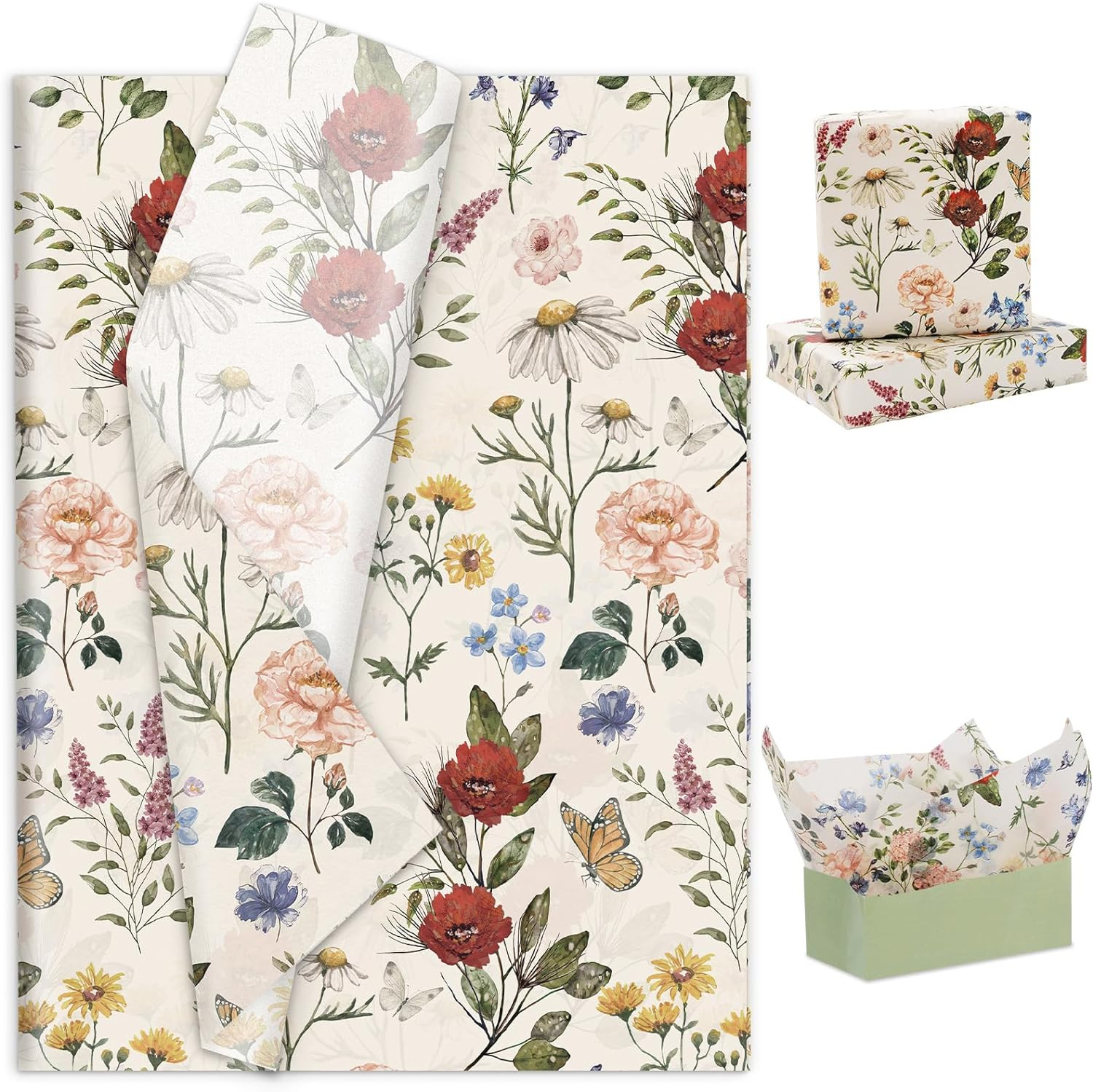 Vintage Wildflower Gift Wrapping Paper Butterfly