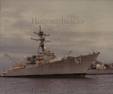 Press Photo USS Cole ship on the water with other ships in background