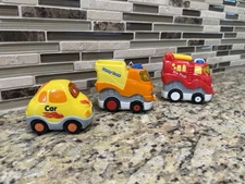 VTech lot of 3 Go Go Smart Wheels / Push & Go Vehicles CAR DUMP TRUCK FIRE TRUCK