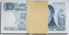 1971-1973 Argentina 5 Pesos P-288 Banknote Bundle (100 Pcs) Sequential
