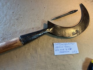 EARLY VINTAGE FRENCH FORGED GOLDENBERG FARM TOOL USABLE AND COLLECTABLE TOOL