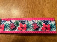 Pink Hibiscus Cotton Webbing Keychain, wristlet,keyfob