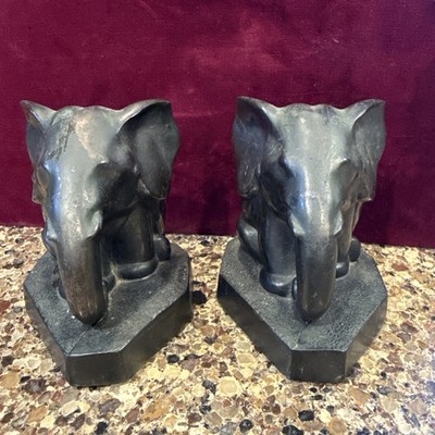 Set Stylized ART DECO BRONZE?  SEATED ELEPHANT BOOKENDS