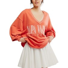 NWT We The Free Venice Rose Sienna V-Neck Napa Vally Graphic Sweatshirt | Sz Lg