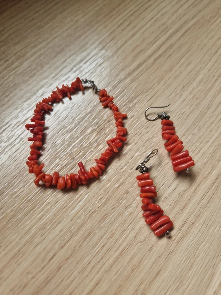 parure bracelet et boucles d'oreilles rouge style corail rouge - Photo 1/1