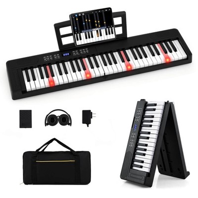 61-Key Foldable Piano Keyboard w/MIDI Split Function Headphone Sustain Pedal