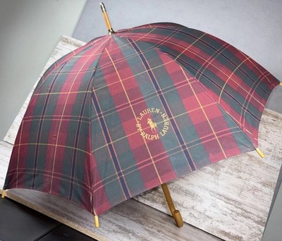 Polo Ralph Lauren Tartan Plaid BIG PONY Doorman Wood Hook Umbrella VINTAGE 90s