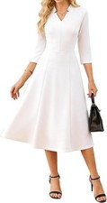 Work Dress for Women Midi Business Dress 3/4 Sleeve Fit Flare Dress with Pocket