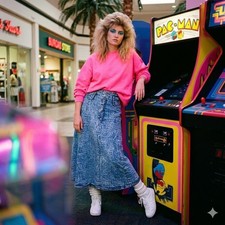 Vintage 90s Acid Wash Denim Midi Skirt A-Line Western Southwestern Sz 9/10
