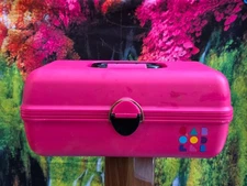 80's Caboodles 2602 Makeup vanity case pink & black organizer tote Vintage