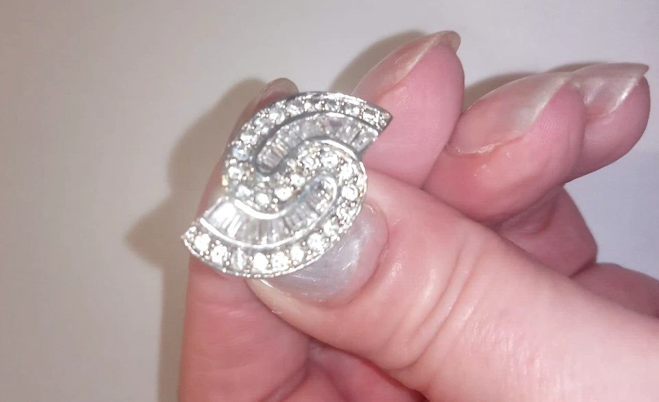 🦋 Art Deco Stupendo ANELLO ARGENTO Sterling 925 con Zirconi bianchi a baguette - Immagine 3 di 4