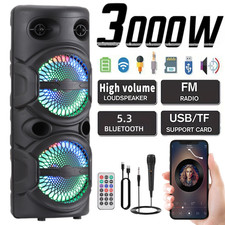 3000W Portable Bluetooth Speaker Dual 8" Subwoofer Party Heavy Bass Sound System