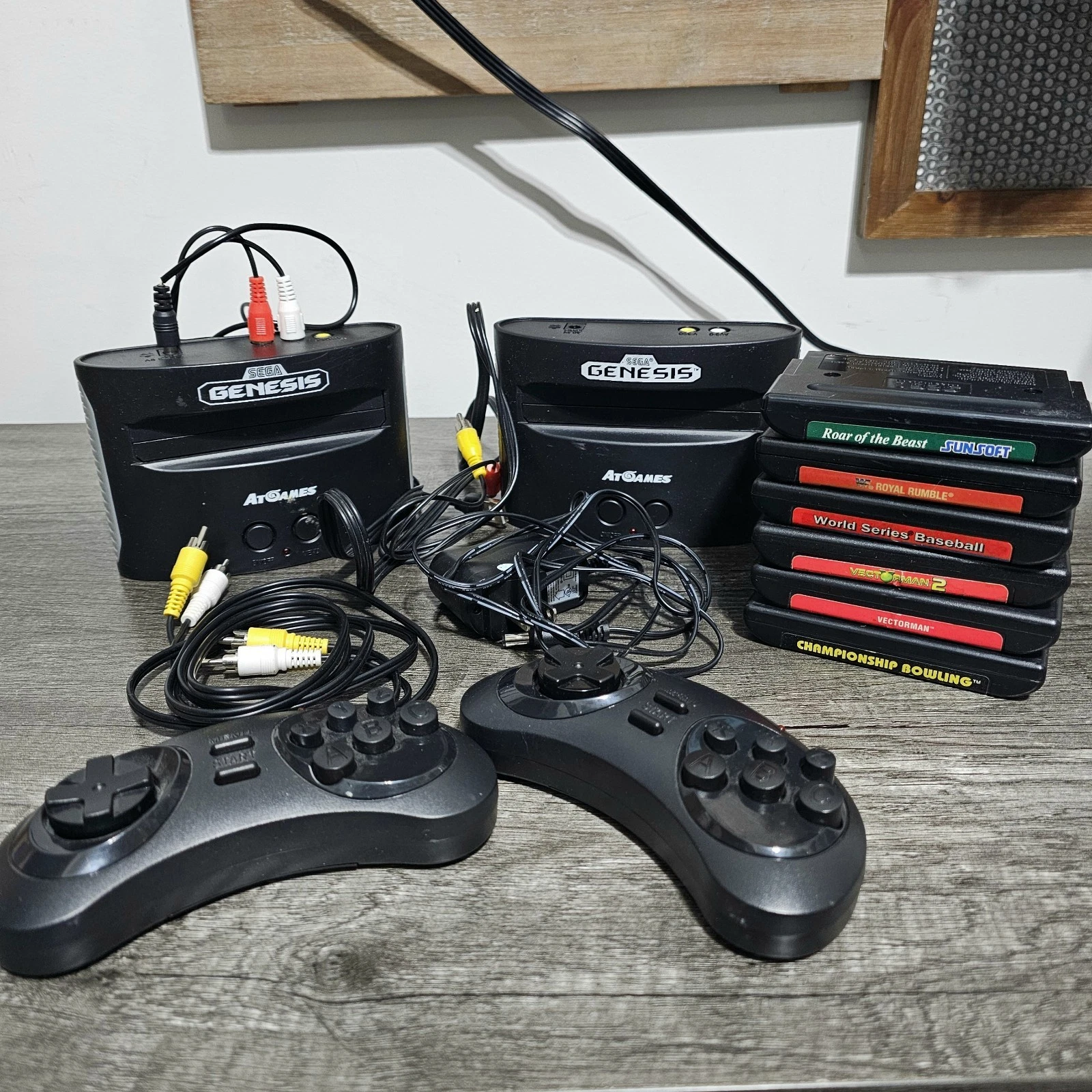 Sega Genesis At Games Video Game Bundle with Games Controllers & Wires Retro Vtg