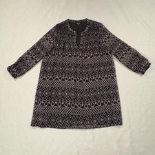 Madewell Smocked Dress Womens M Black Geometric Long Sleeve V Neck Short Shift